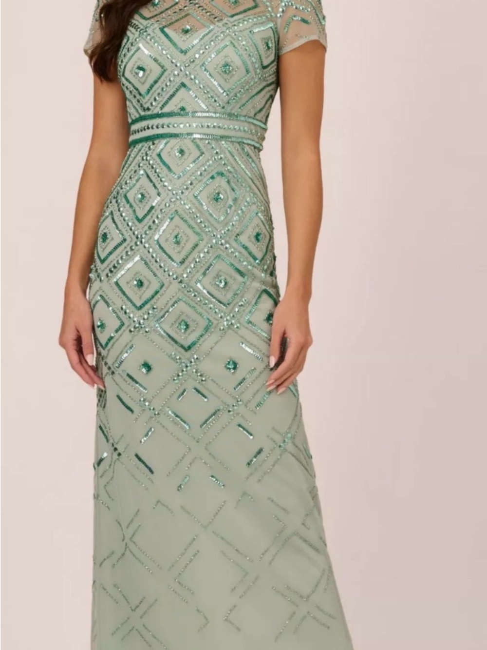 Adrianna Papell Mint Green Beaded Maxi Dress